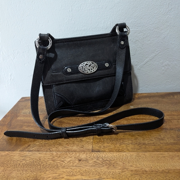 BRIGHTON  CONTEMPO‎ CITY  Black Drop down Wallet ORGANIZER Xbody Shoulder BAG - Picture 1 of 12